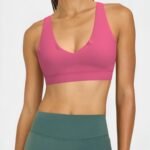 Women's Seamless V-Neck Sports Bra Medium Support running — custom OEM activewear by New Dong Huang