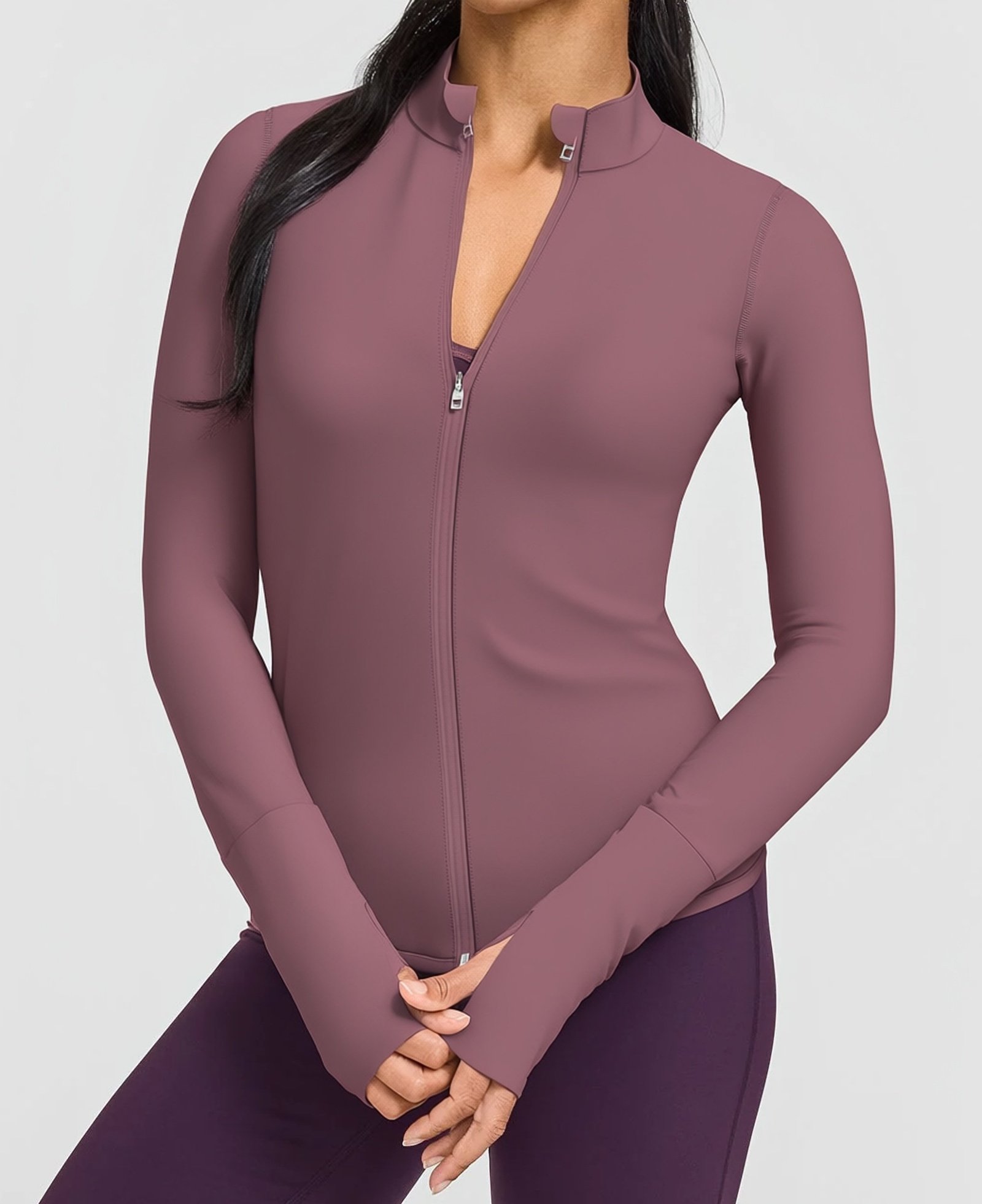 Women's Full Zip Athletic Jacket with Thumbholes running — custom OEM activewear by New Dong Huang