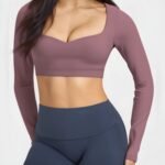 Women's Long Sleeve Crop Top with Sweetheart Neckline yoga — custom OEM activewear by New Dong Huang