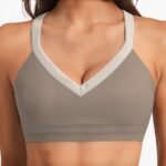 Women's V-Neck Sports Bra with Contrast Binding running — custom OEM activewear by New Dong Huang