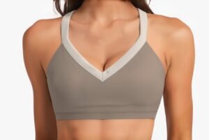 Women's V-Neck Sports Bra with Contrast Binding running — custom OEM activewear by New Dong Huang