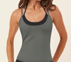Women's Scoop Neck Tank Top with Contrast Bra Lining running — custom OEM activewear by New Dong...