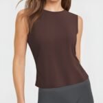 Women's Ribbed Mock Neck Sleeveless Tank Top running — custom OEM activewear by New Dong Huang