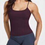 Women's Thin Strap Scoop Neck Cami Tank Top with Built-In Bra running — custom OEM activewear by...