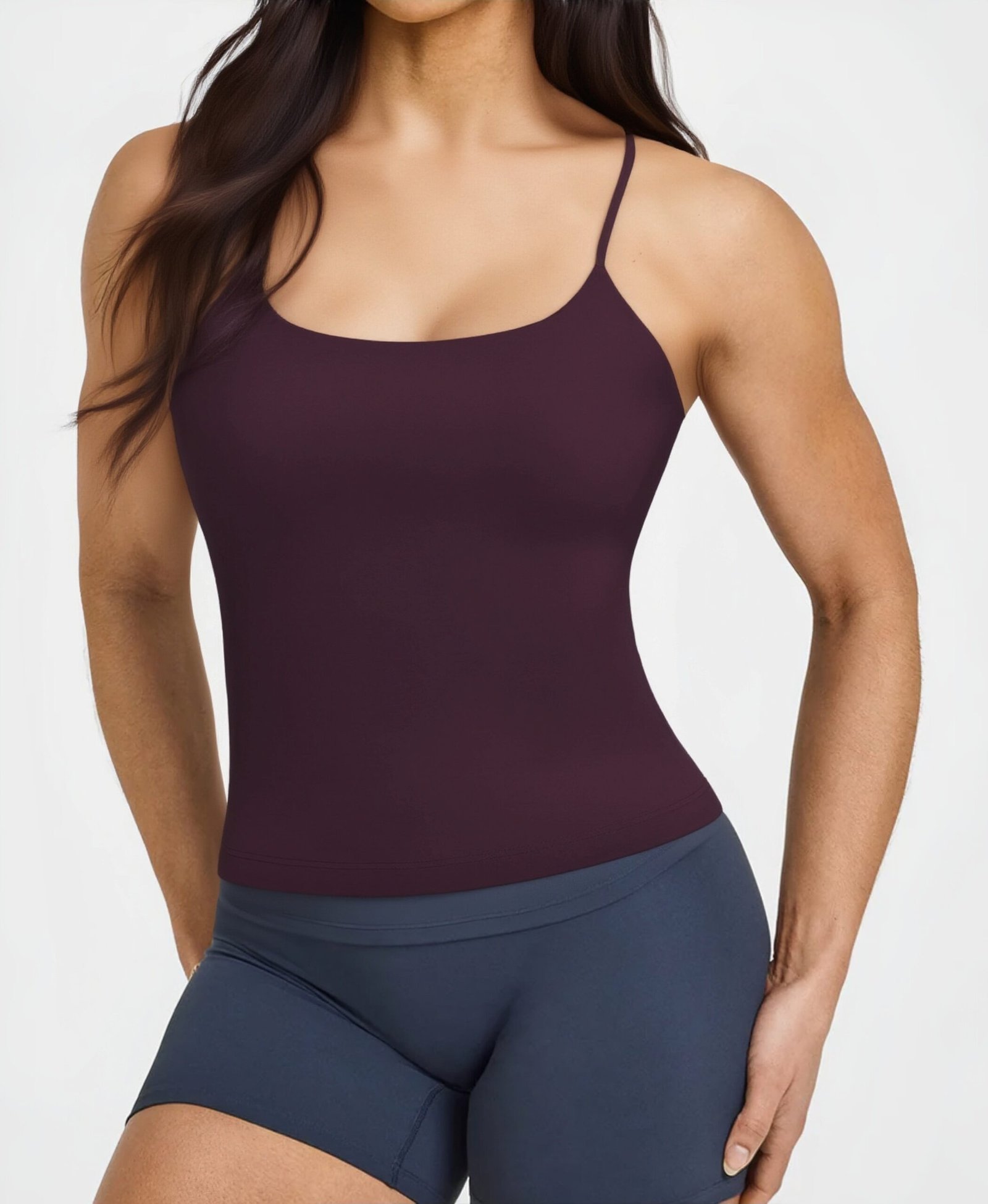 Women's Thin Strap Scoop Neck Cami Tank Top with Built-In Bra running — custom OEM activewear by...