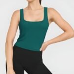 Women's Square Neck Tank Top with Built-In Bra running — custom OEM activewear by New Dong Huang