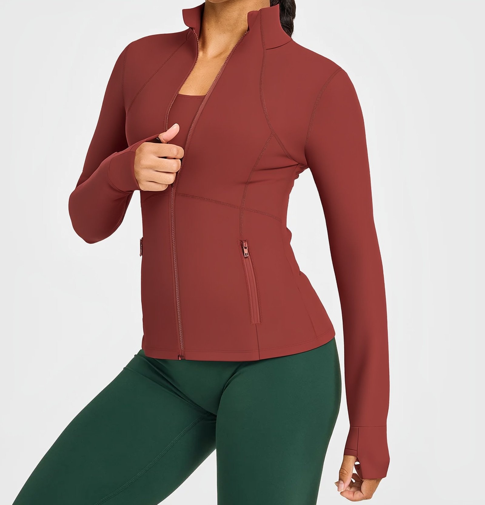 Women's Full Zip Athletic Jacket with Thumbholes and Pockets outdoor — custom OEM activewear by...