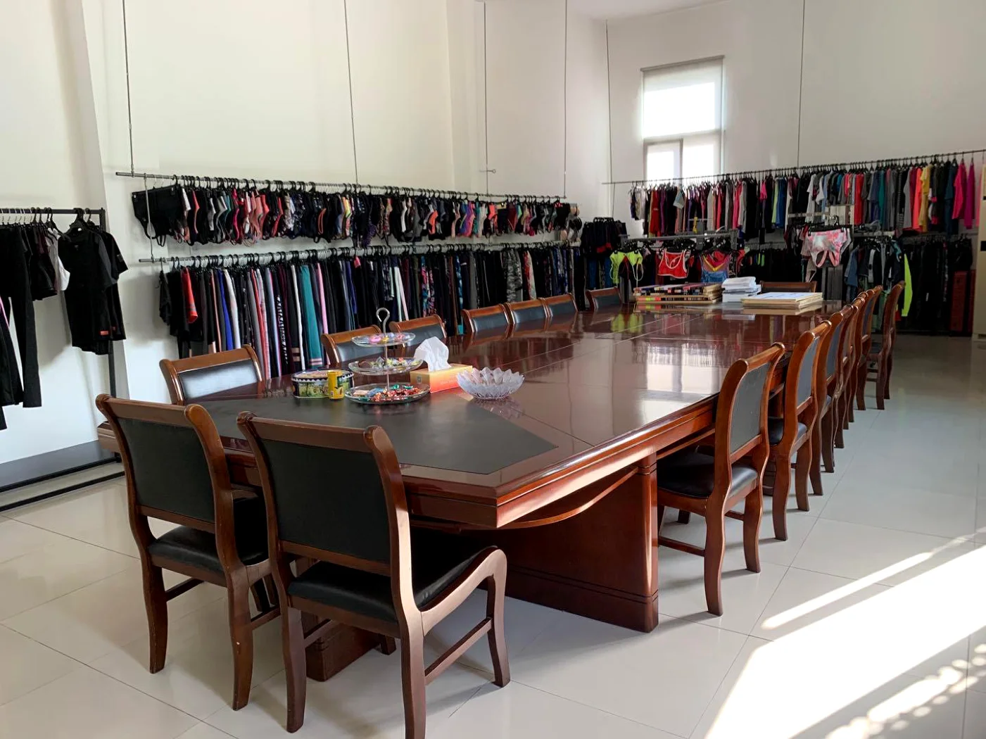Sample room with activewear styles at New Dong Huang