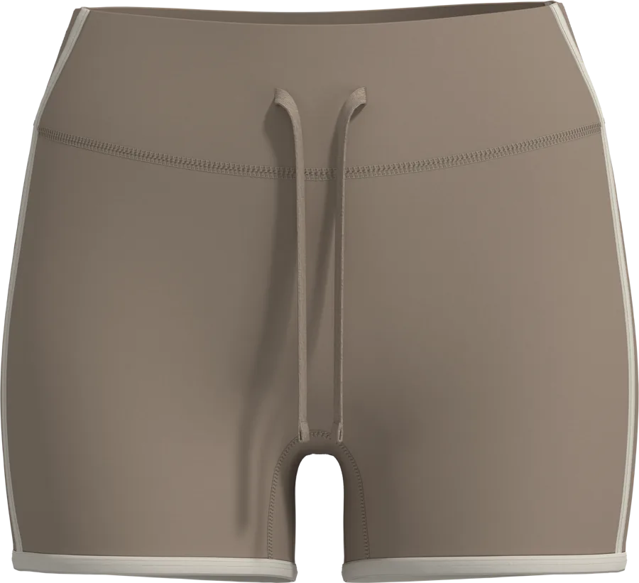 Greige knit lounge shorts with piped hem, 3D sample